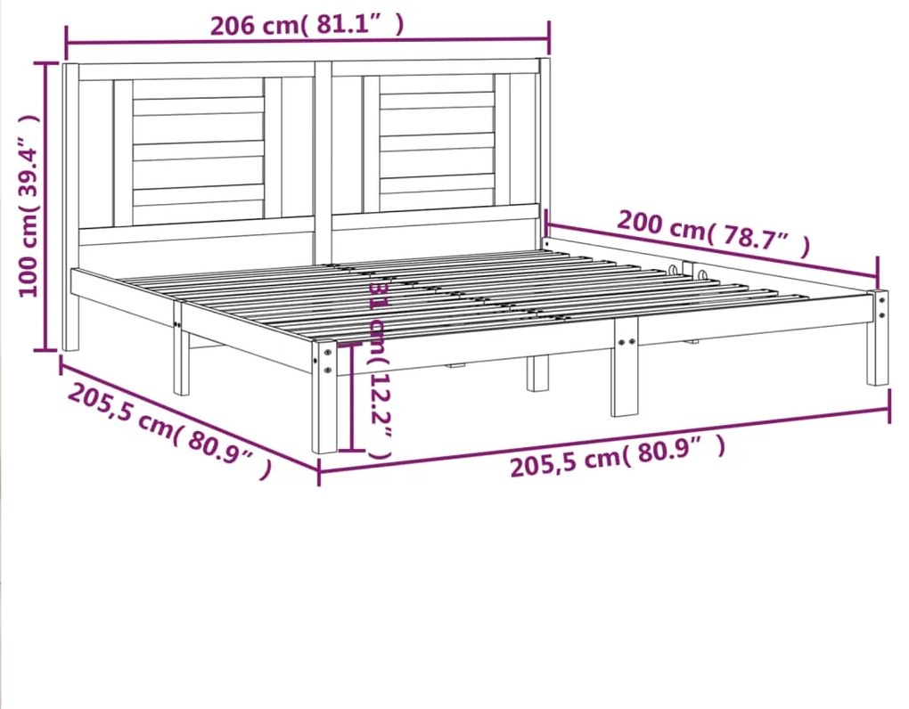 Estrutura de cama 200x200 cm pinho maciço branco