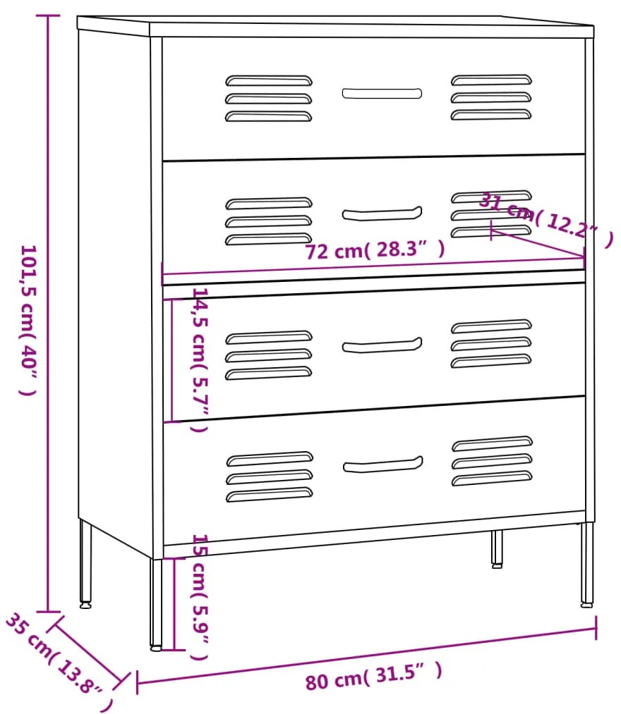 Cómoda/aparador com gavetas aço 80x35x101,5 cm rosa