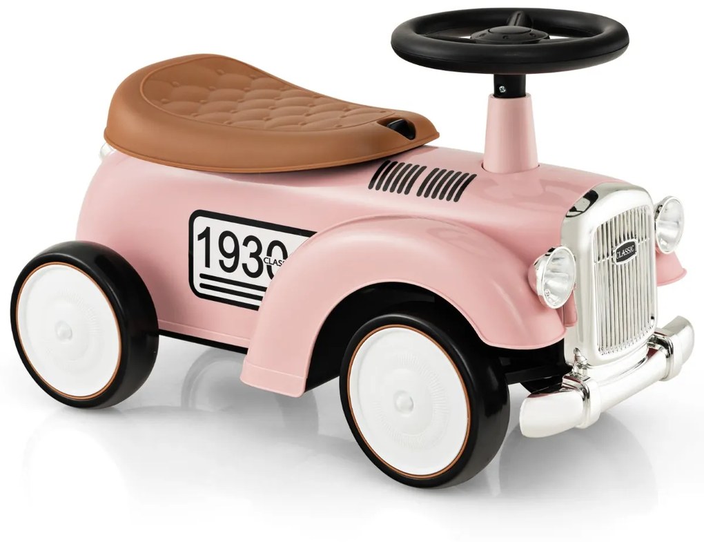 Andarilho de brincar carro retro para crianças, sem pedais, com arrumação e rodas em EVA Rosa