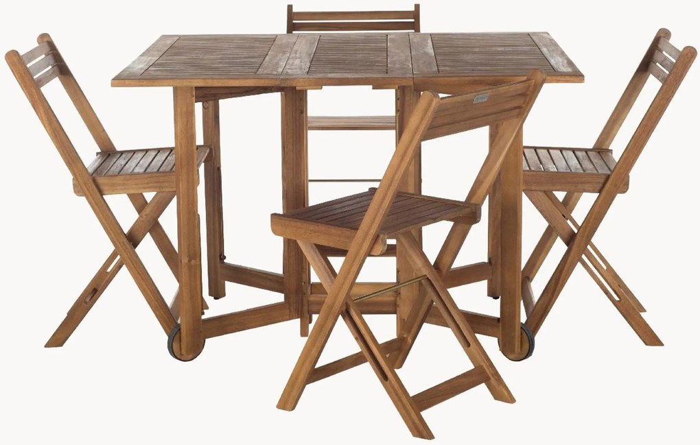 Conjunto de jantar dobrável em madeira de acácia para jardim com rodas Arvin, conjunto de 5