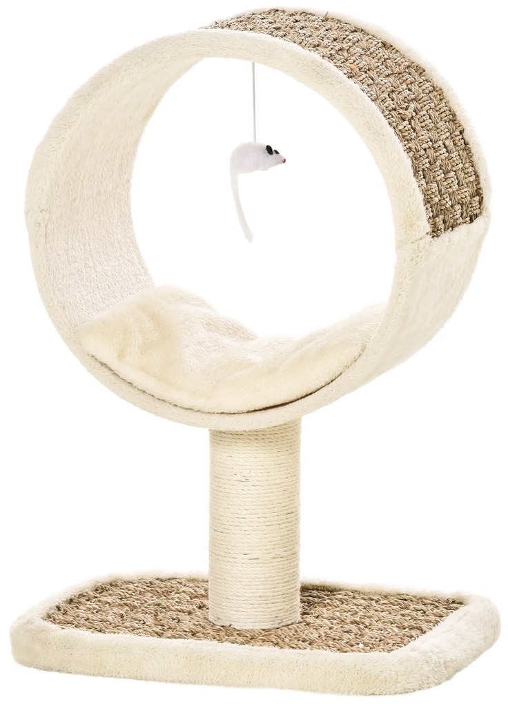 Árvore Arranhador para Gatos com Túnel Superior Poste Arranhador de Juta Natural Almofada Removível e Brinquedo Suspenso 40x30x56cm Bege