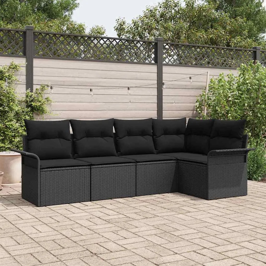 vidaXL Conjunto de Sofás de Jardim de 5 Peças com Almofadas Pretas em Rattan Sintético