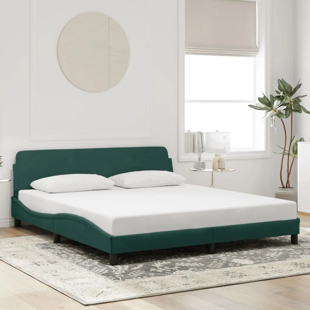 Estrutura de cama sem colchão 180x200 cm veludo verde-escuro