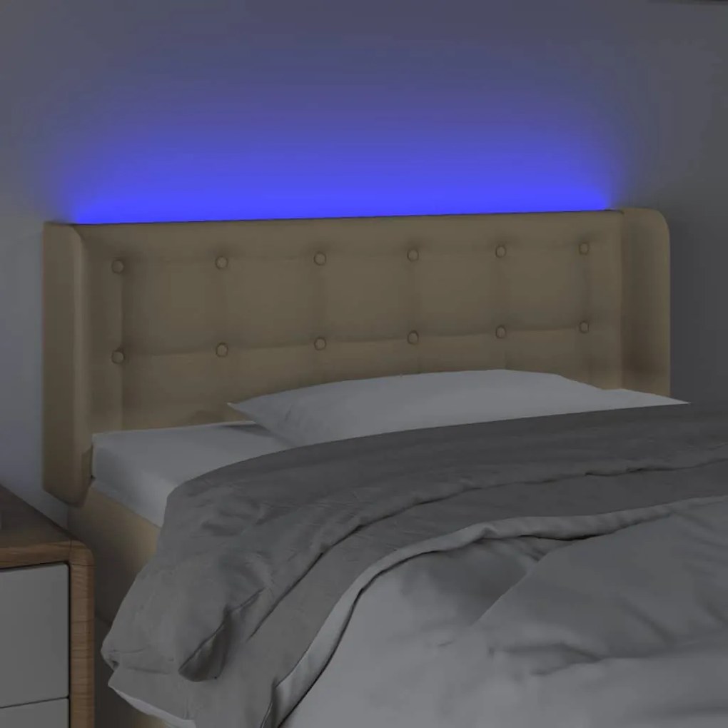 Cabeceira de cama c/ luzes LED tecido 103x16x78/88 cm cor creme
