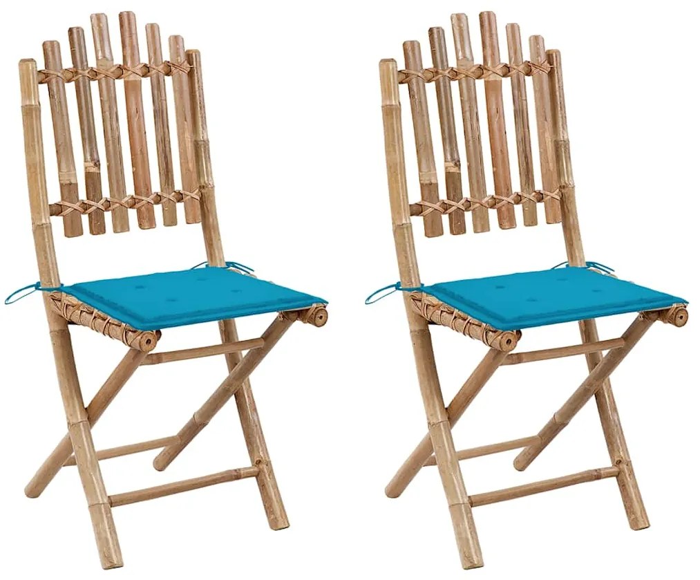 Cadeiras de jardim dobráveis c/ almofadões 2 pcs bambu