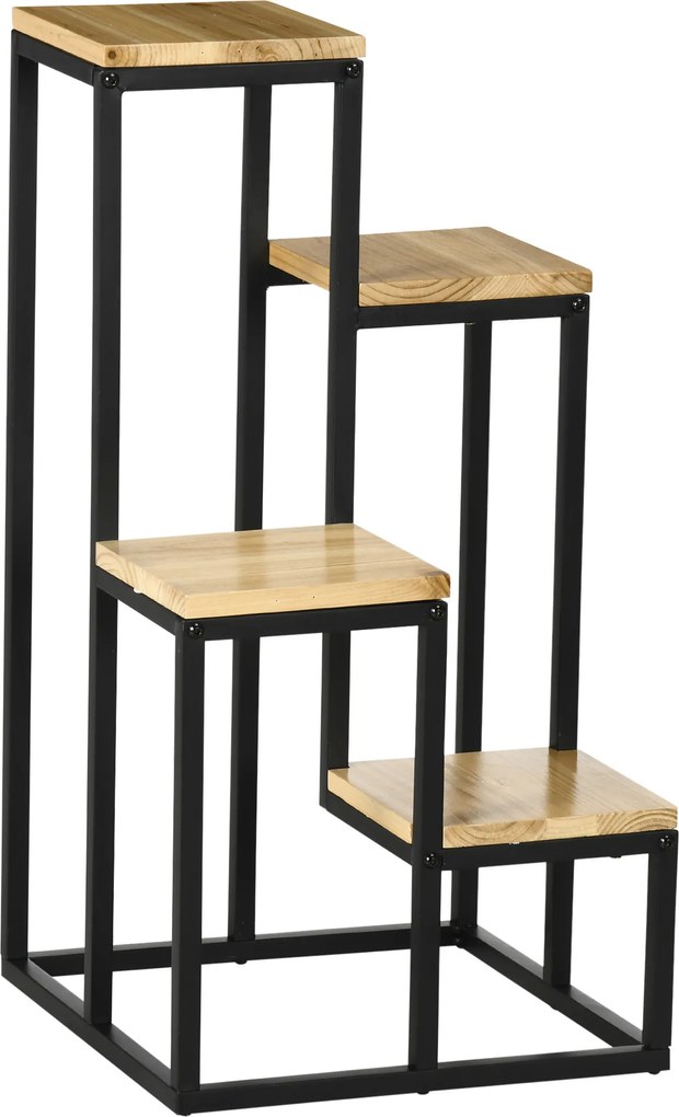 Outsunny Estante para plantas prateleira para flores em metal e madeira 4 níveis de diferentes alturas estilo industrial 34 x 34 x 66 cm | Aosom Portugal