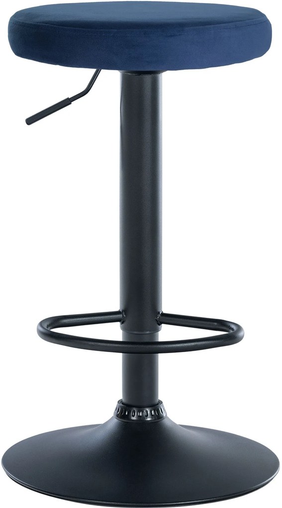Banco de bar Ponte em veludo e com estrutura preta 38,5 x 60-81 x 38,5 cm Azul