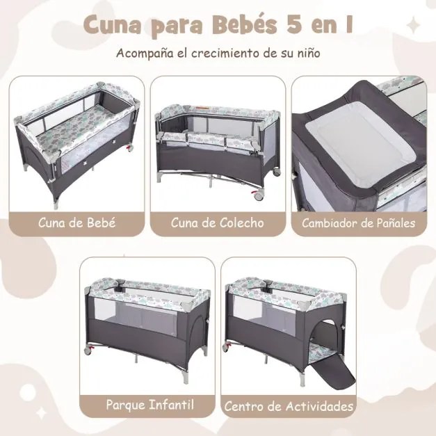 Berço para bebés dobrável 5 em 1 portátil com mesa para mudar fraldas Cadeira de brincar Berço para dormir Berço Moisés Colchão de berço Saco de viage