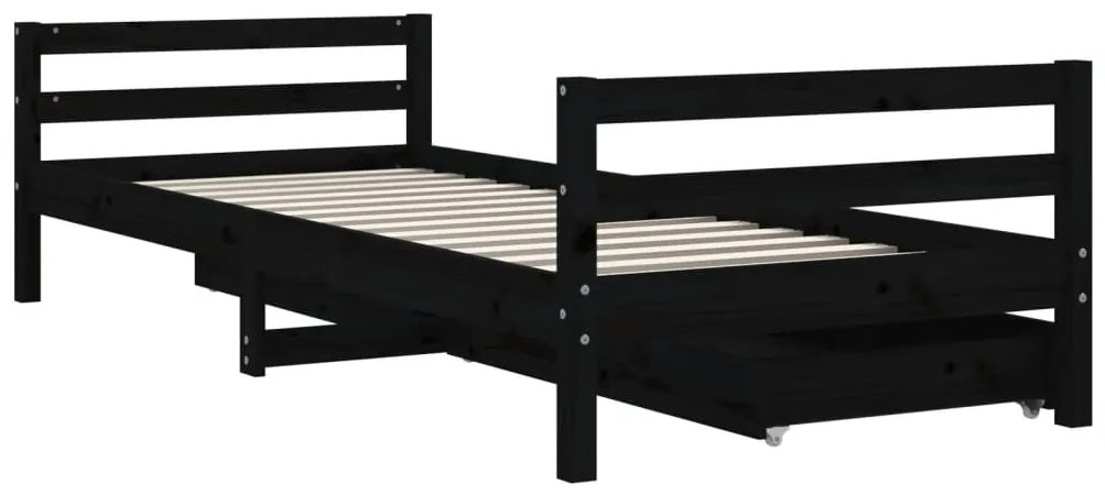 Estrutura cama infantil c/ gavetas 80x200cm pinho maciço preto