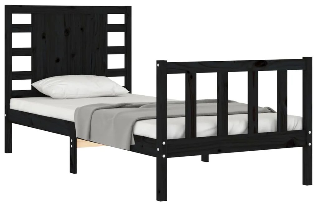 Estrutura de cama com cabeceira 90x200 cm madeira maciça preto