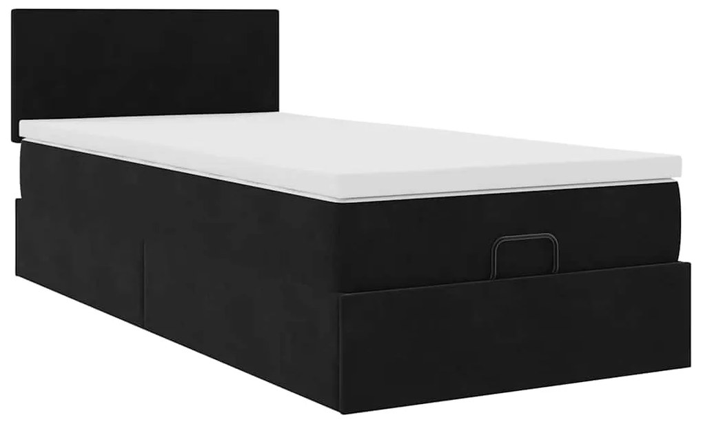 Estrutura de cama otomana com colchão preto veludo