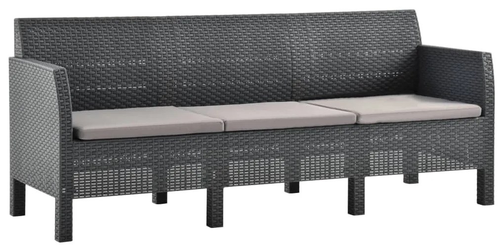 3 pcs conjunto lounge jardim com almofadões vime PP antracite