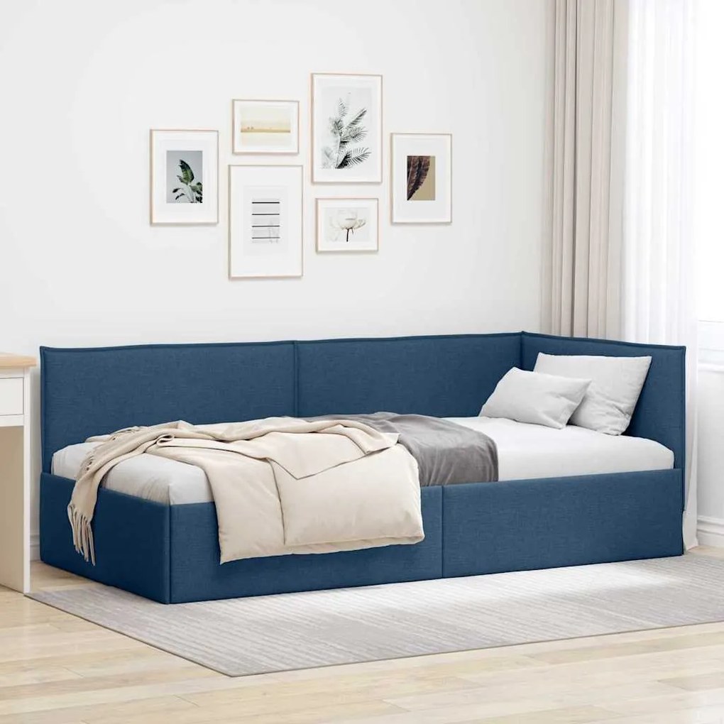 vidaXL Estrutura de Cama de Canto Azul 90 x 200 cm Veludo