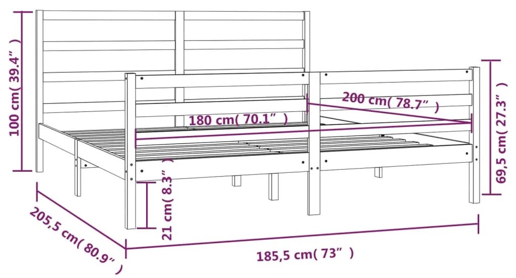 Estrutura de cama Super King 180x200 cm pinho maciço branco