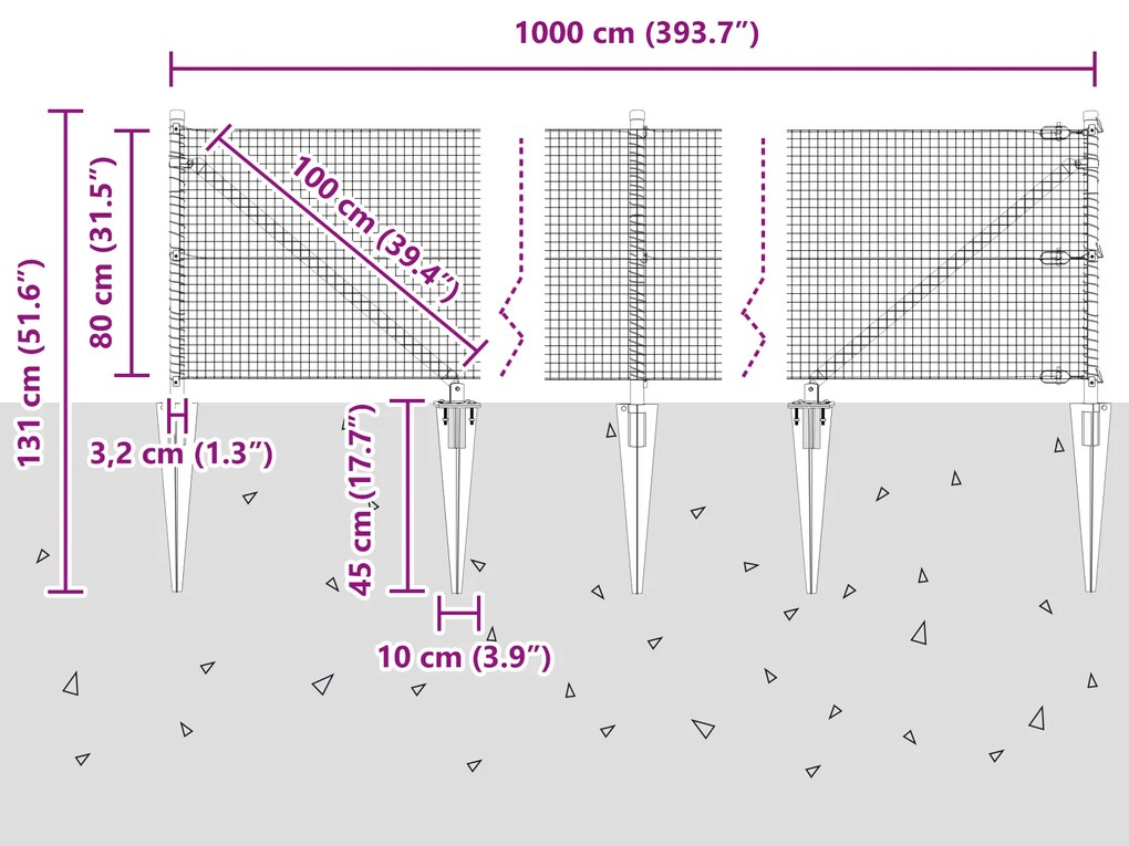 Cerca de Fio Soldado com 7 Postes Espigados Verde 0.8x10 m Aço