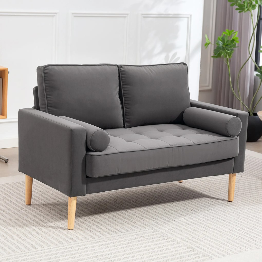 Sofá de 2 lugares moderno em veludo, com 127 cm, almofadas grossas, 2 travesseiros e assento estofado 127 x 73 x 85 cm cinzento