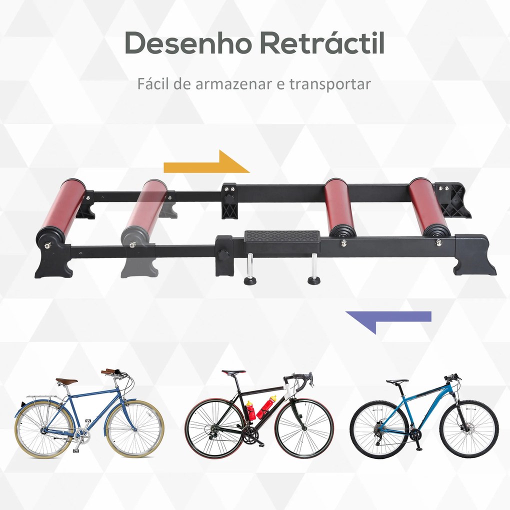 HOMCOM Rolo de Ciclismo Ajustável Rolo de Treino para Bicicleta Universal Interno 93-145x54x14,5cm Liga de Alumínio