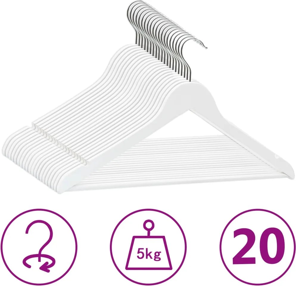 20 pcs conjunto de cabides antiderrapantes madeira branco