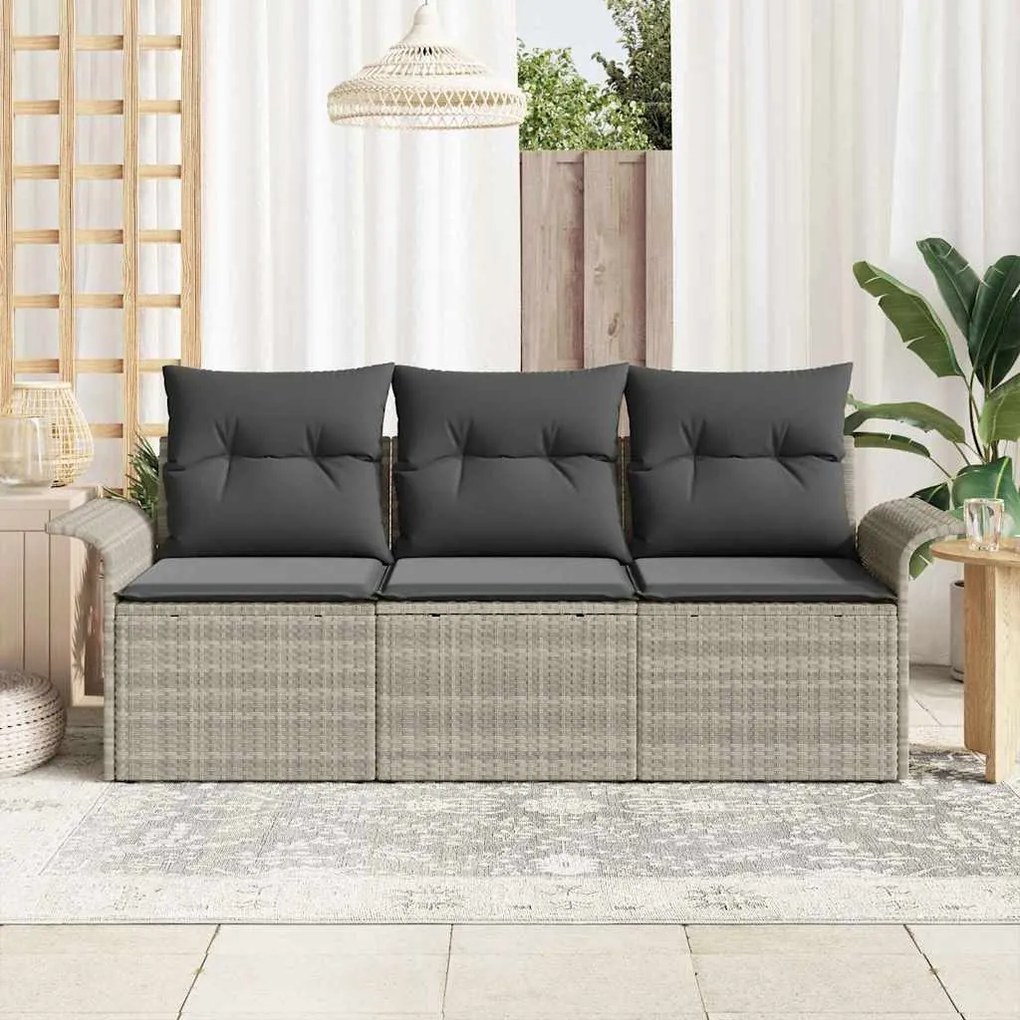 Conjunto de Sofás de Jardim vidaXL com Almofadas Cinza Claro Vime Poli
