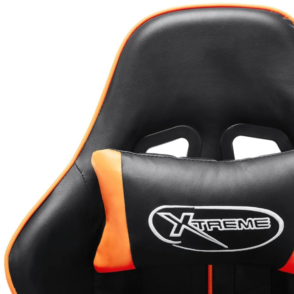Cadeira gaming c/ apoio de pés couro artificial preto/laranja