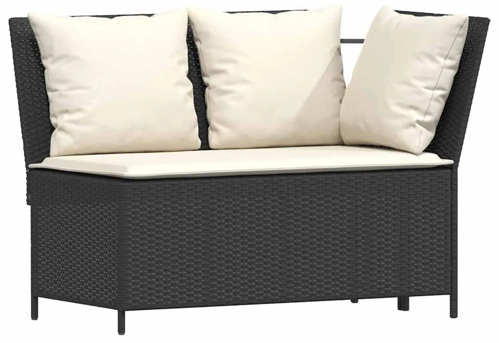 4 pcs conjunto de jardim p/ jardim c/ almofadões vime PE preto