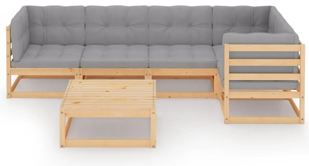 6 pcs conjunto lounge de jardim com almofadões pinho maciço