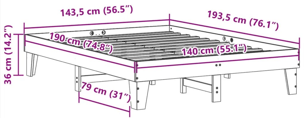 Cama sem colchão 140x190 cm madeira de pinho maciça