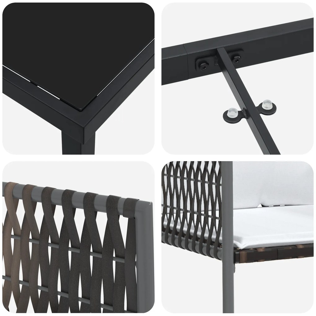 Conjunto de Jantar de Jardim de 5 Peças com Almofadas Marrom em Rattan