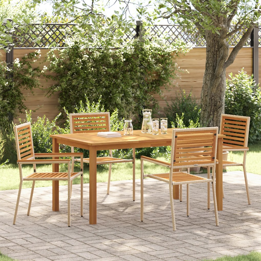 Conjunto de Jantar de Jardim vidaXL 5 Peças Bege Rattan Acácia