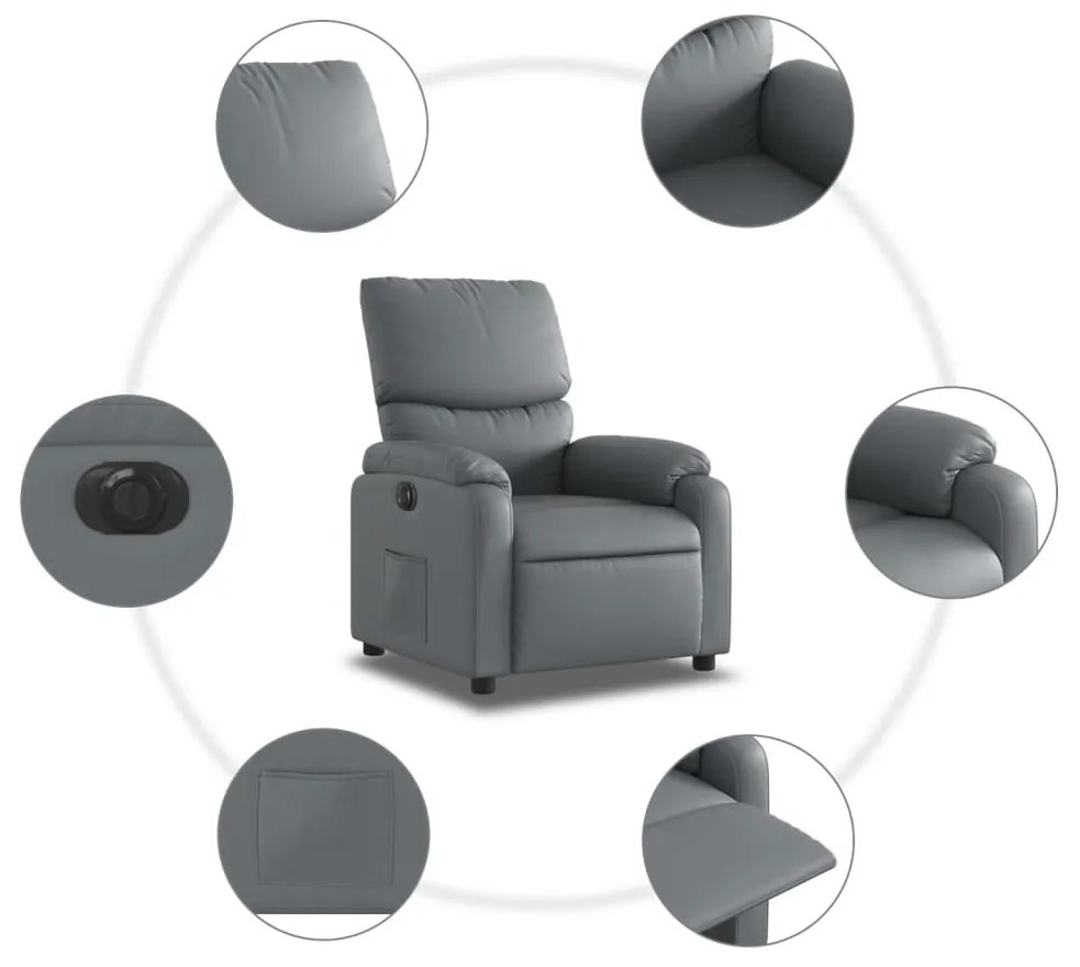 Poltrona reclinável elétrica couro artificial cinzento