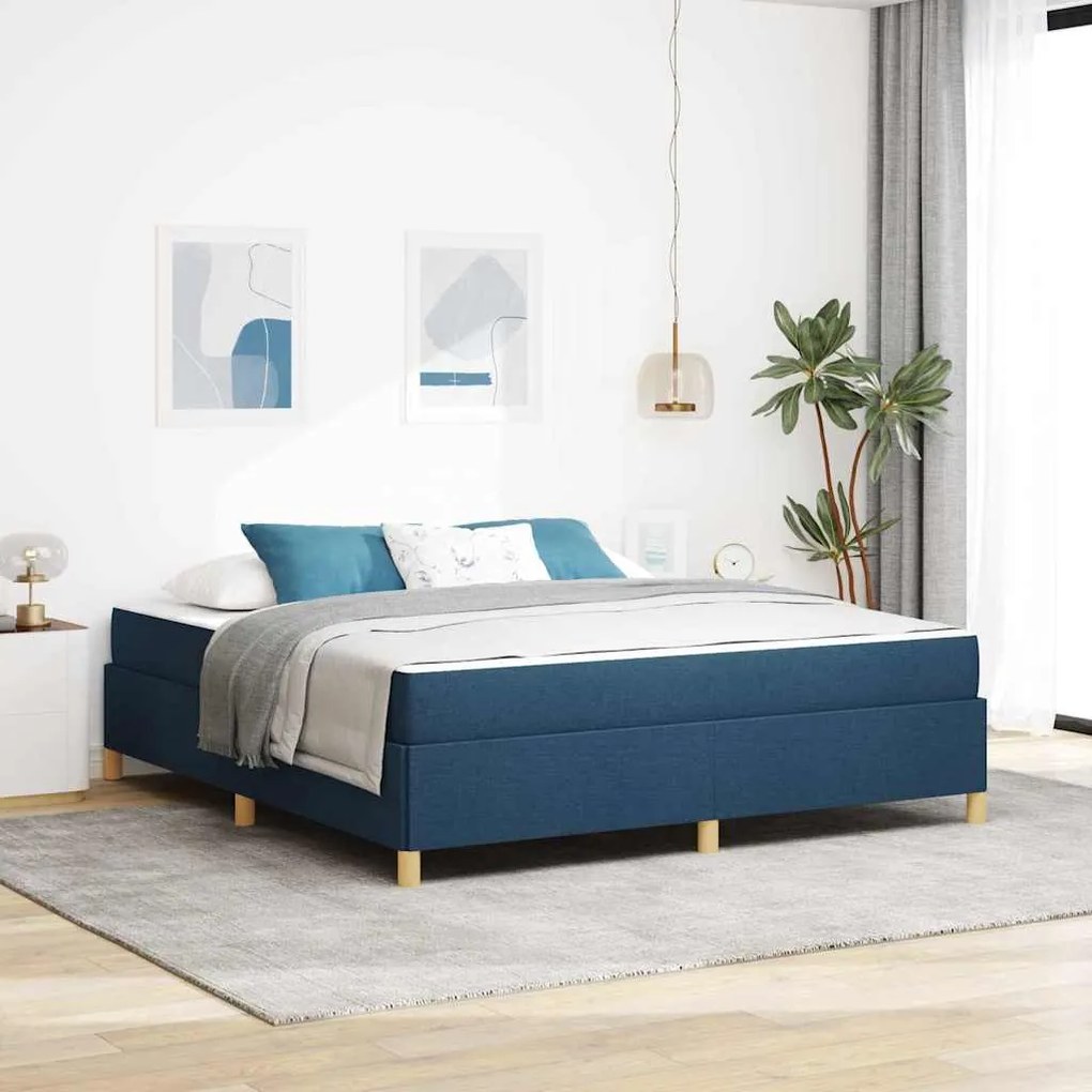 vidaXL Cama Box com colchão Azul e Branco 180 x 200 cm tecido