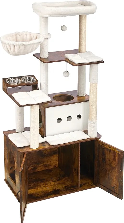 Arranhador gatos 2 em 1 com cavidade para descansar 80 x 49 x 170 cm casinha para gatos castanho