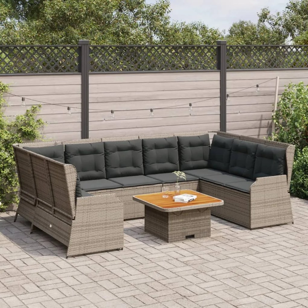 vidaXL 7 pcs conjunto lounge de jardim c/ almofadões vime PE cinzento