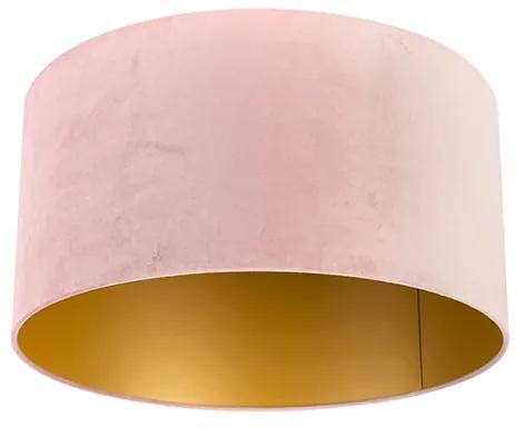 Abajur de veludo rosa 50/50/25 com interior dourado
