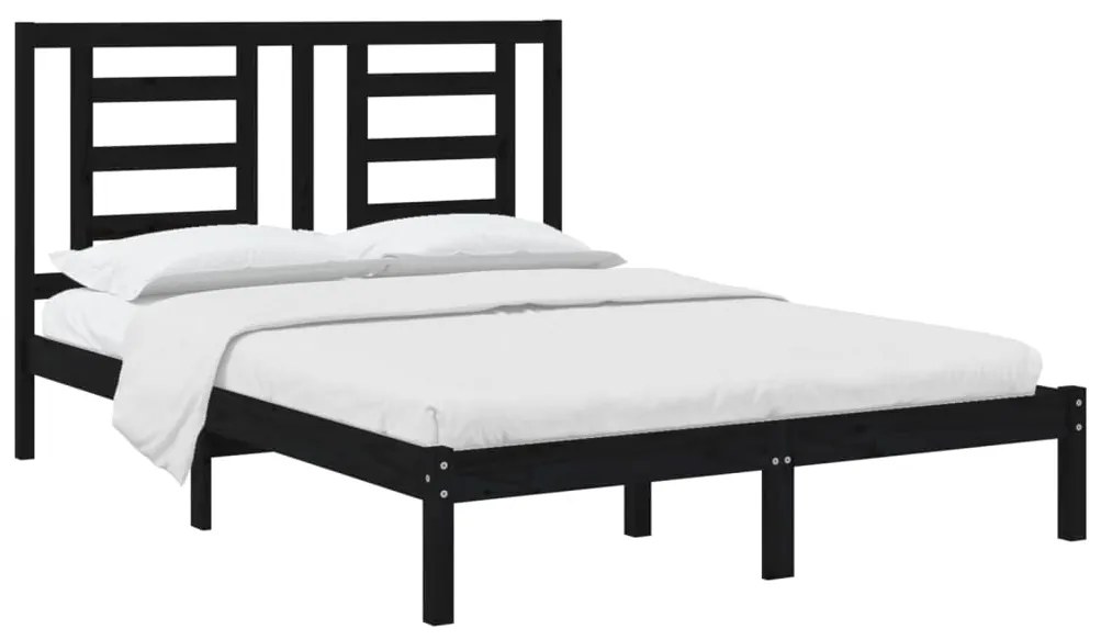 Estrutura de cama 140x190 cm madeira de pinho maciça preto