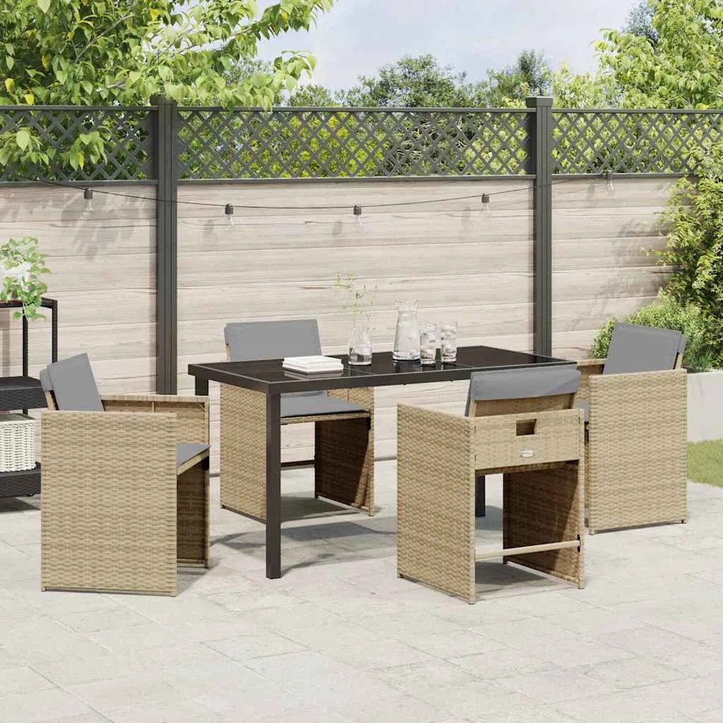 Conjunto de Jantar de Jardim com 5 Peças e Almofadas em Bege Rattan Po