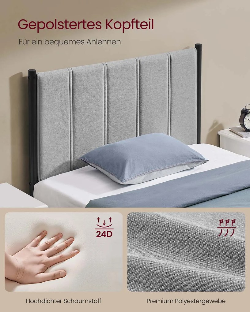 Estrutura de cama individual 206,2 x 91,5 x 104 cm (COLHÃO NÃO INCLUIDO) com base em aço cinzento