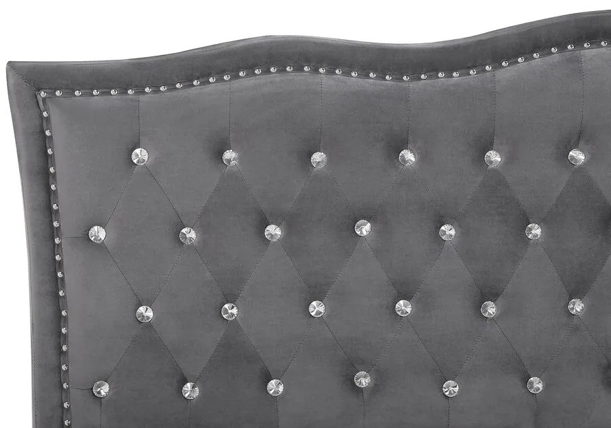 Cama de casal com arrumação em veludo cinzento escuro 180 x 200 cm METZ Beliani