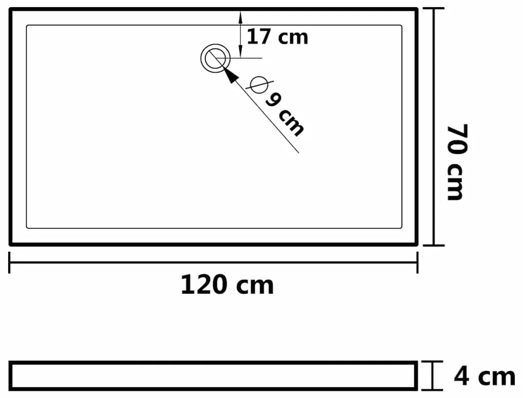 Base de chuveiro retangular 70x120 cm ABS preto