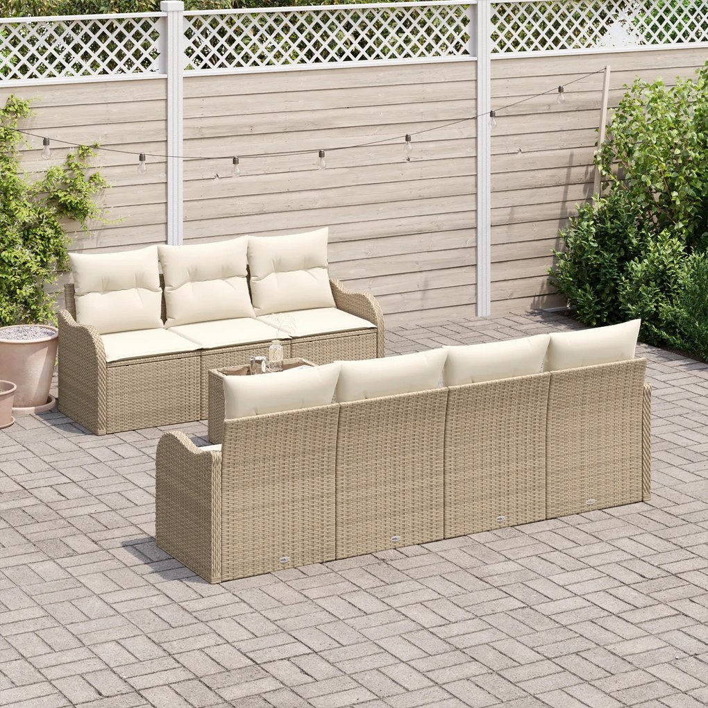 Conjunto de Sofás de Jardim vidaXL de 8 Peças com Almofadas Bege Polyr