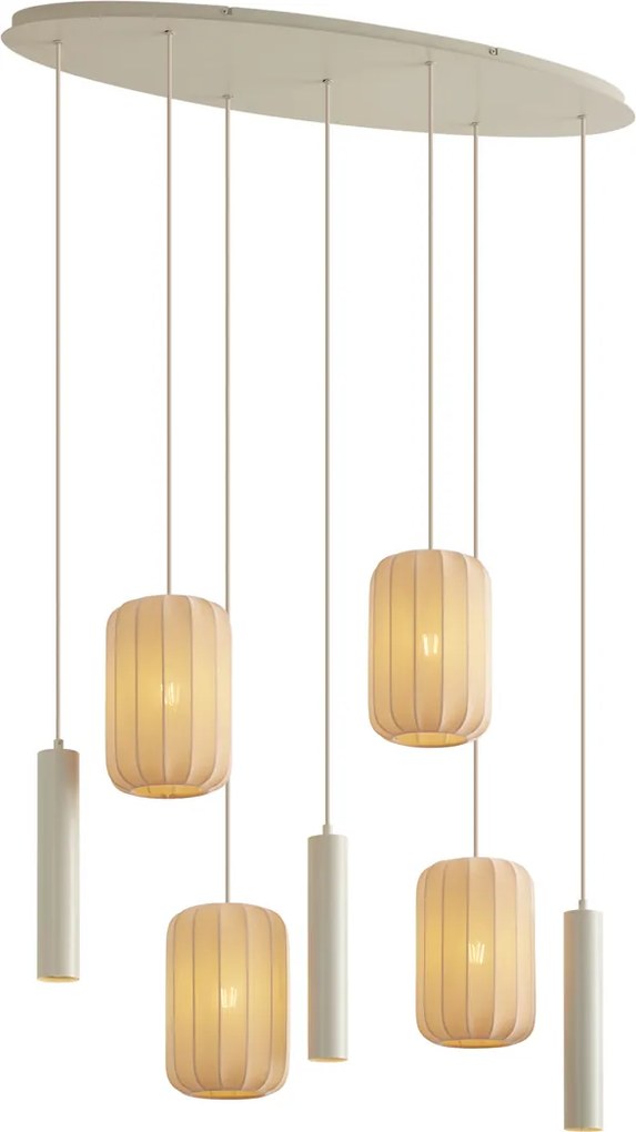 Candeeiro Pendente Japandi Bege 7 Luzes - Pluni Tuba