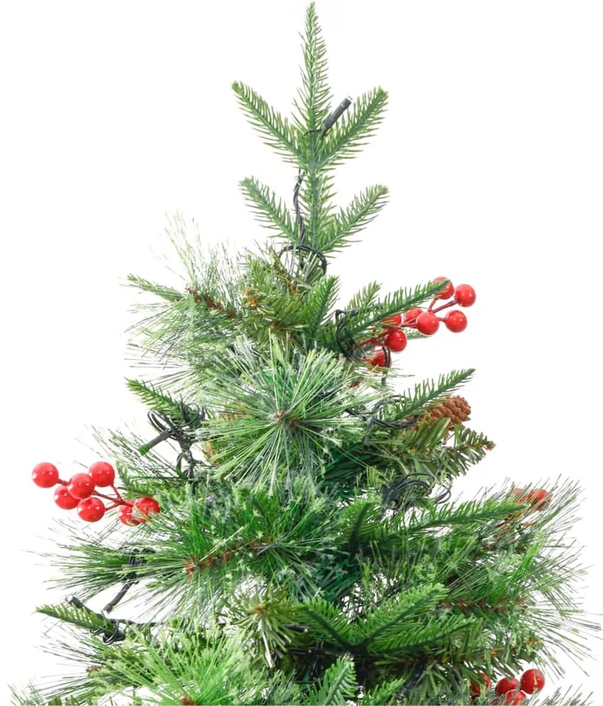 Árvore de Natal com pinhas pré-iluminada 225 cm PVC e PE verde