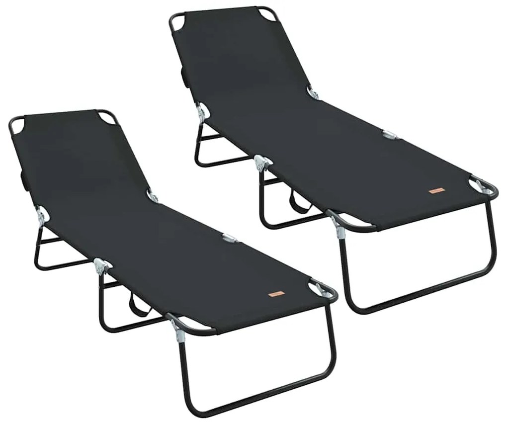 Espreguiçadeira Dobrável 2 pcs Portátil Preta 600D Tecido Oxford
