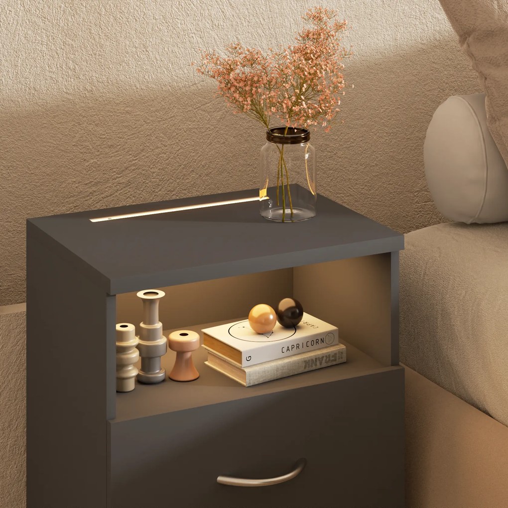 Mesa de cabeceira Jamie com iluminação integrada 55x40x28cm Antracite