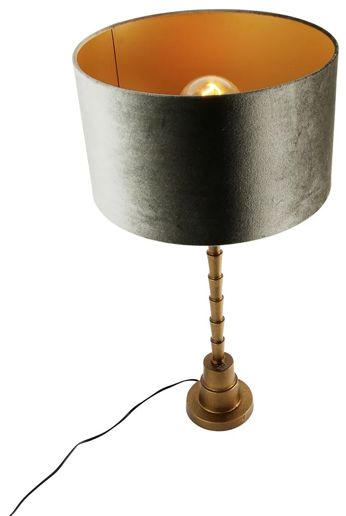 Tafellamp brons met velours kap groen 35cm - Pisos Clássico / Antigo,Art Deco