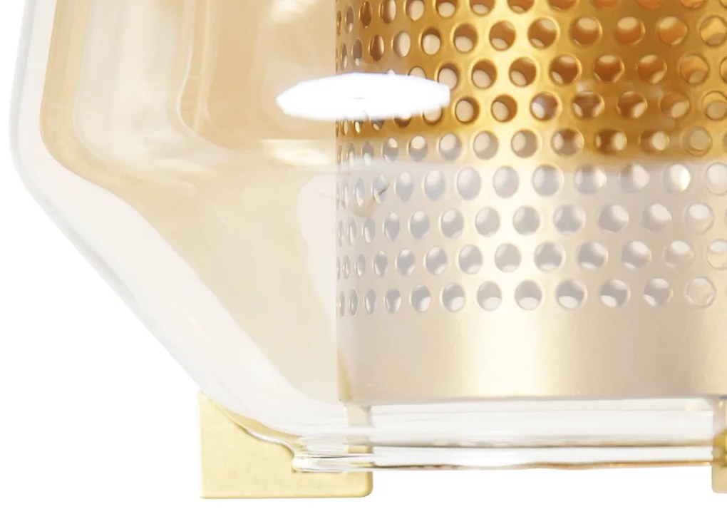 Candeeiro suspenso art déco ouro com vidro âmbar 6 luzes - Kevin Art Deco