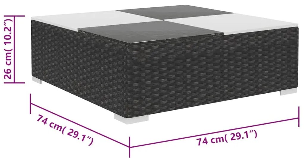 6 pcs conjunto lounge de jardim c/ almofadões vime PE preto