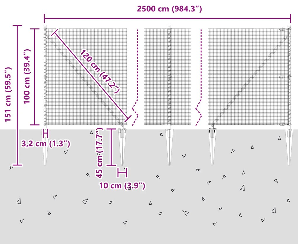Cerca de Arame Soldado com 13 Postes de Ponta 1x25 m Aço Galvanizado