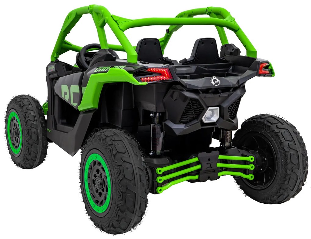 Carro elétrico para Crianças 2 Lugares 24V CAM-AM Buggy Maverick Turbo RR STRONG Motor 320 W, Rodas AR bombeado, assento couro ecológico Verde
