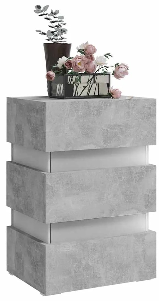 Mesa de cabeceira c/ luzes LED derivados madeira cinza-cimento